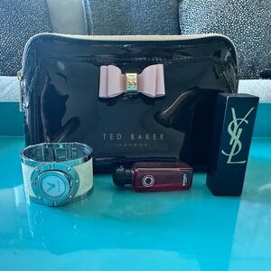 Ted Baker Patent Cosmetic Pouch | Pink Bow Detail Makeup Bag